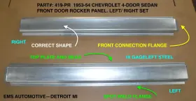 419pr Ems Automotive 1953 1954 Chevrolet 4door-front Door Rocker Panel Left/right. #419pr Auto