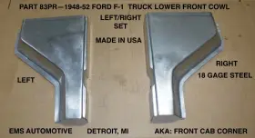 83pr Ems Automotive 1948 1949 1950 1951 1952 Ford F1 Lower Front Cowl #83pr Left Right Set