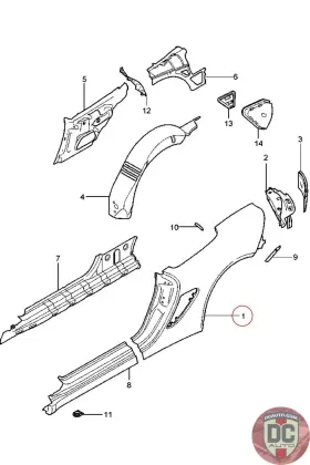 98750396202grv Porsche 2005-2008 Boxster Right Quarter Panel 24642
