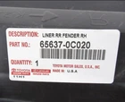 Genuine Oem Toyota 65637-0C020 Passenger Rh Rear Wheelhouse Liner 2007-13 Tundra New. Price: $60.00.