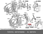 Original Protector, Quarter Panel, Rear Right, 5874733050 For Toyota 58747-33050 Neu. Price: $26.74.