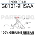 G81019HSAA Genuine Nissan Fndr Rr Lh G8101-9HSAA New. Price: $1222.86.