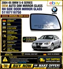 2004-05 Bmw 5-6 Series Oem Auto Dim Rh Side Door Mirror Glass 51167116750 14 Used. Price: $99.99.