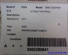 Mini 2002 Door Trim Panel, Front 215516-1 Used. Price: $190.00.